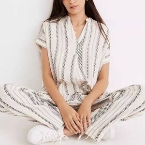 MADEWELL Lightspun Lakeline Popover Shirt in Jacquard Stripe Size XS
